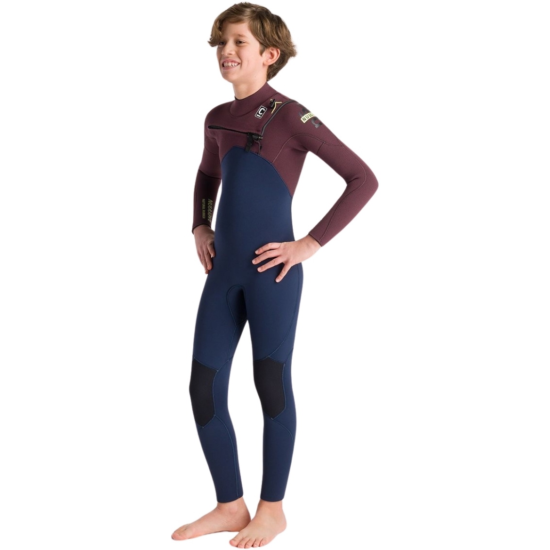 2025 C-Skins Junior NuWave Session 5/4mm Chest Zip Wetsuit C-NSE54JCZ - Bluestone / Rust x / Cool Green